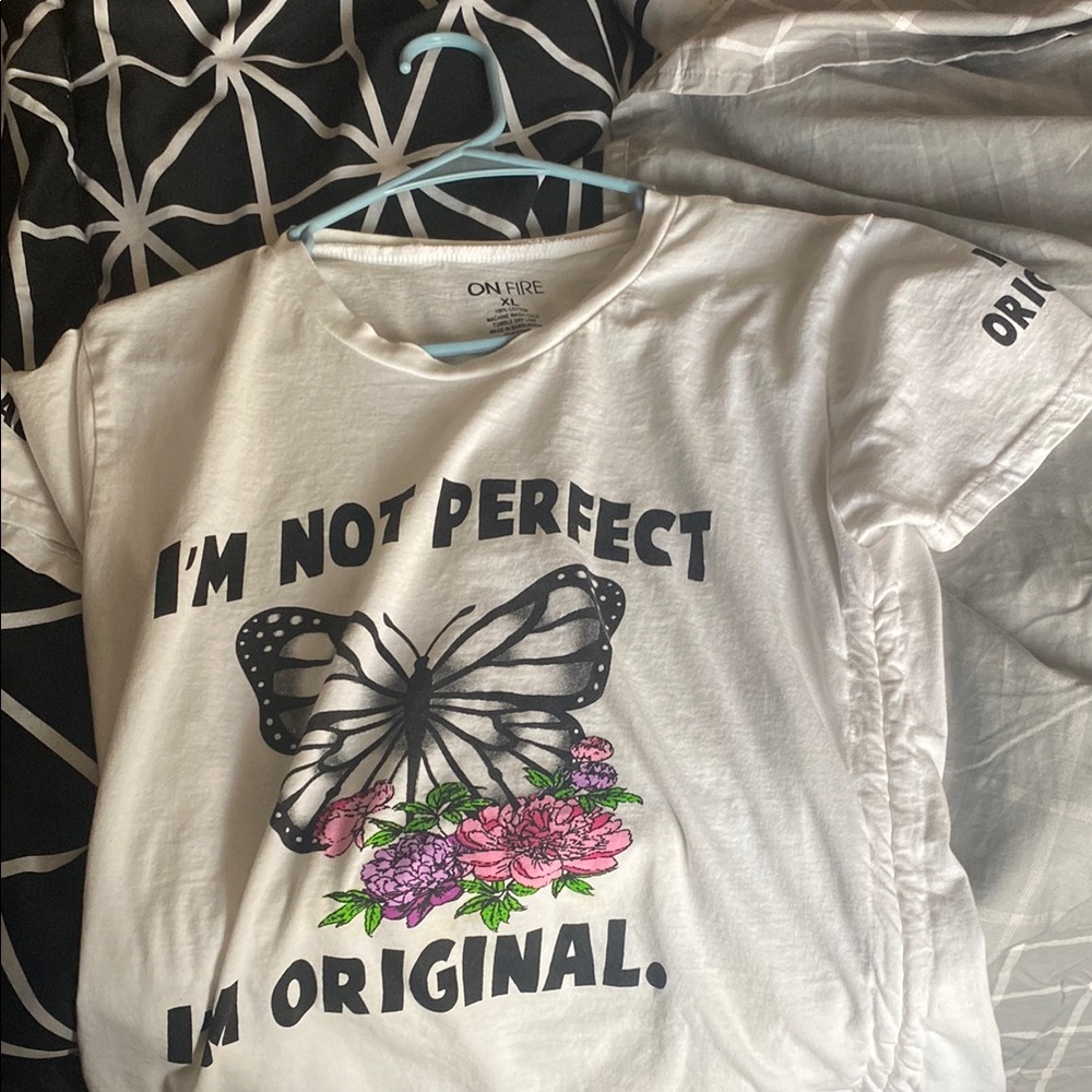 On Fire White Kids T-Shirt with Butterfly Design